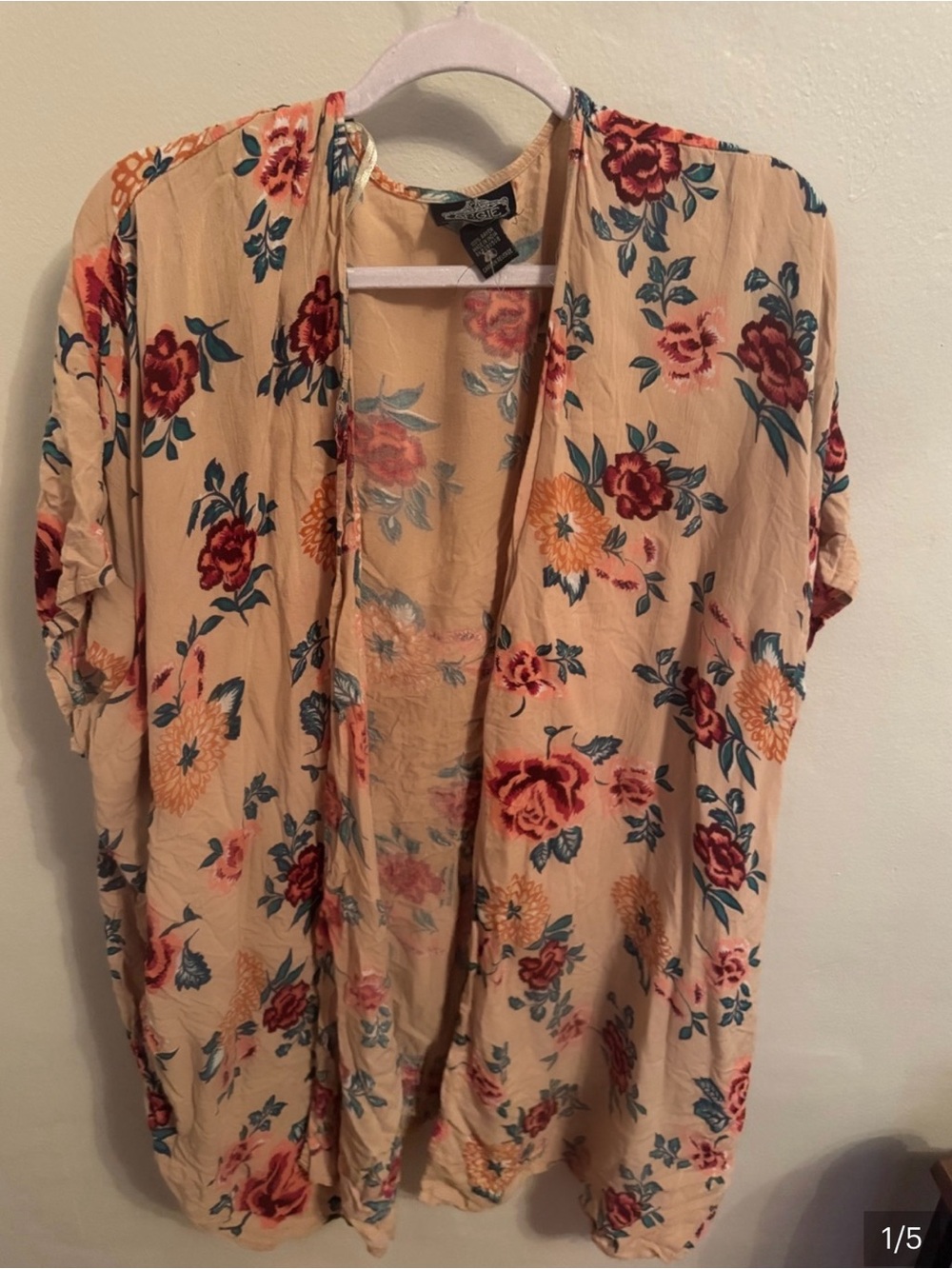 Angie Peach Floral Open-Front Kimono